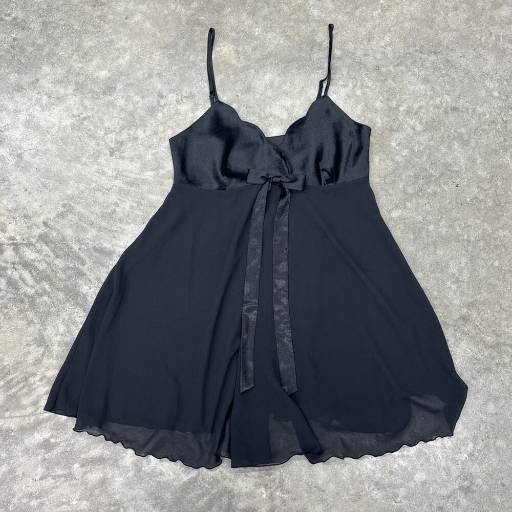 Y2K Victorias Secret Black Womens S Babydoll Sheer Sexy Mini Slip Long Bow